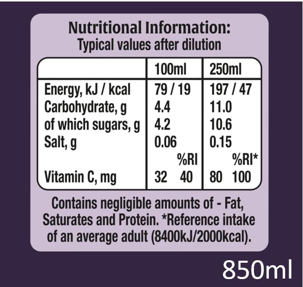 Ribena Blackcurrant Juice, 850 ml