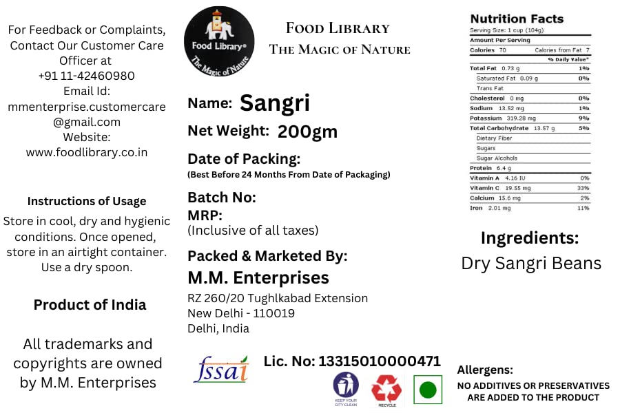 Food Library The Magic of Nature Rajasthani Dried Sangri (Dry Beans), 200g