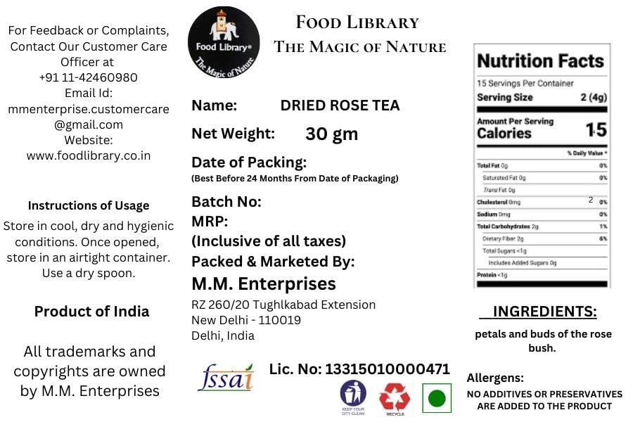Food Library The Magic of Nature Sun Dried Rose Tea (Petals), 30g