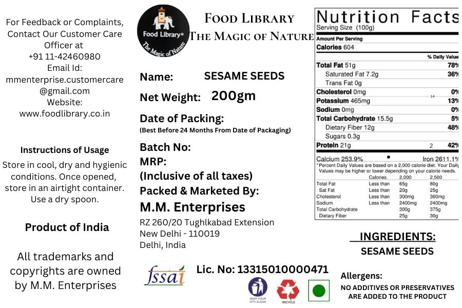 Food Library White Sesame Seeds - Safed Til (200g)