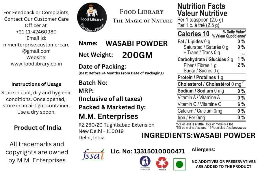 Food Library The Magic Of Nature World Flavours | Epicurean Spices | Global Seasonings | International Spices. (200gm, Japanese Wasabi Powder)