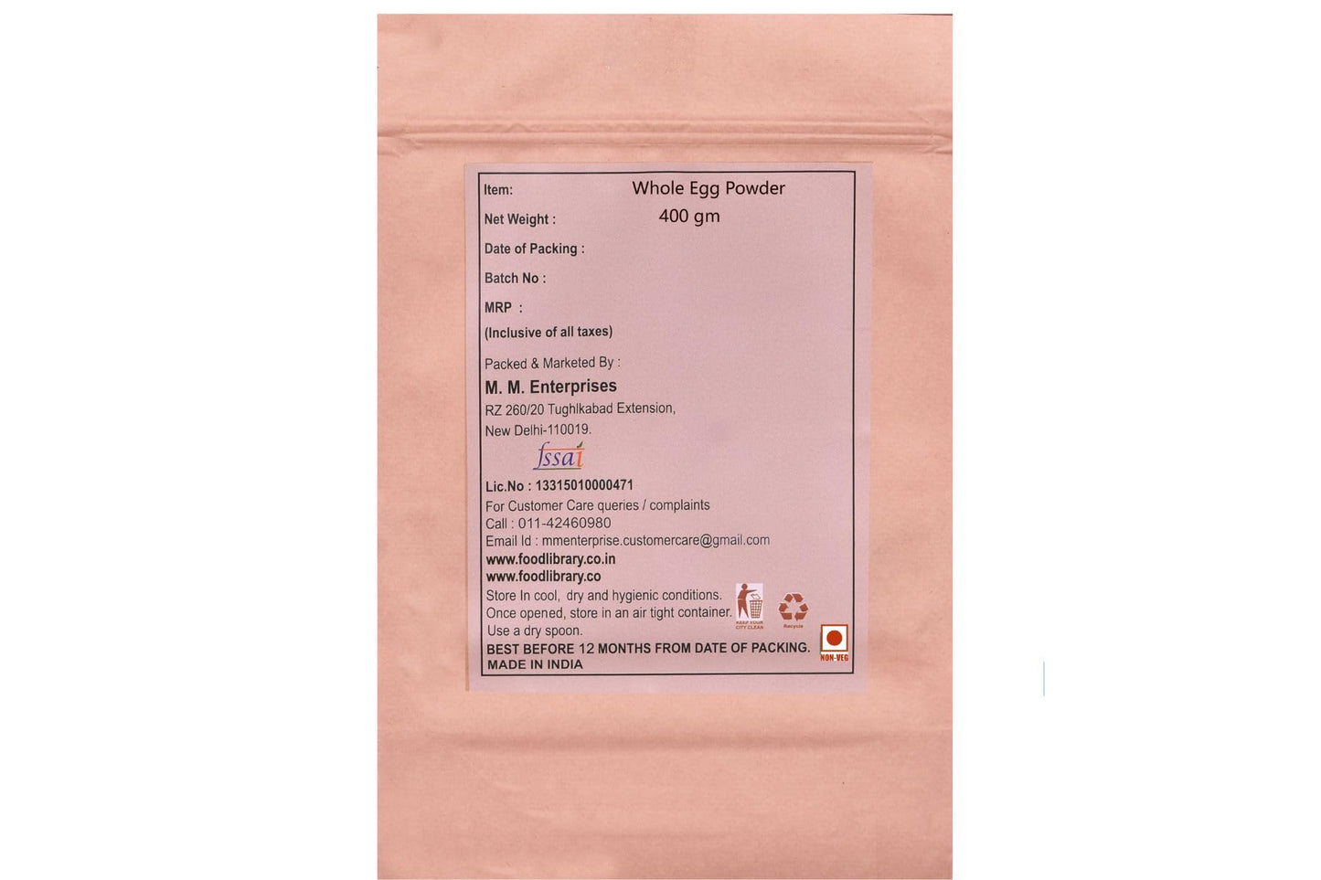 Food Library The Magic Of Nature Premium Whole Egg Powder - Natural, Pure, and Versatile Cooking Ingredient, 400gm