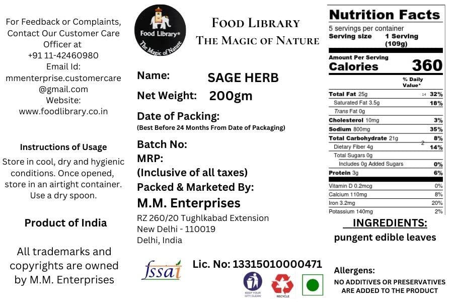 Food Library The Magic of Nature Sage Herb, 200g