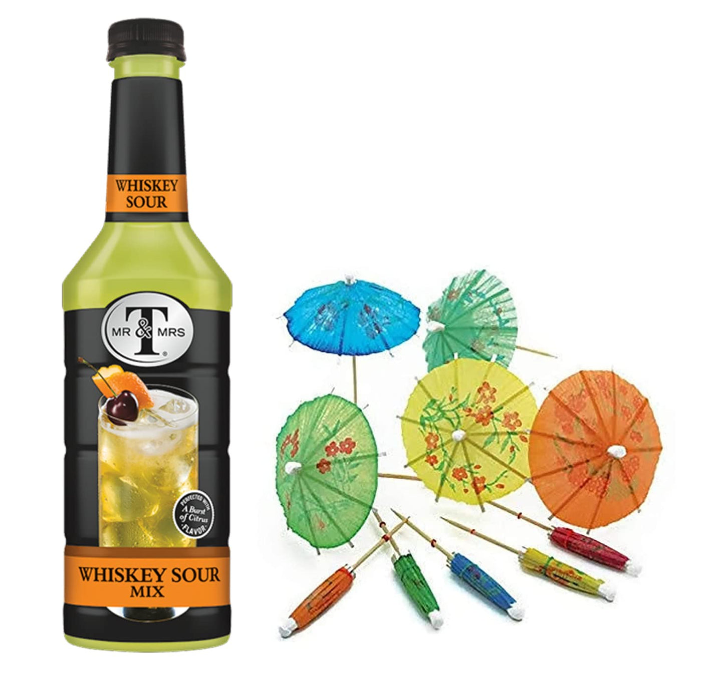 Food Library The Magic of Nature Combo of Mr & Mrs Whisky Sour Mix, 1L with Free Cocktail/Mocktail Umbrella, 10 pcs
