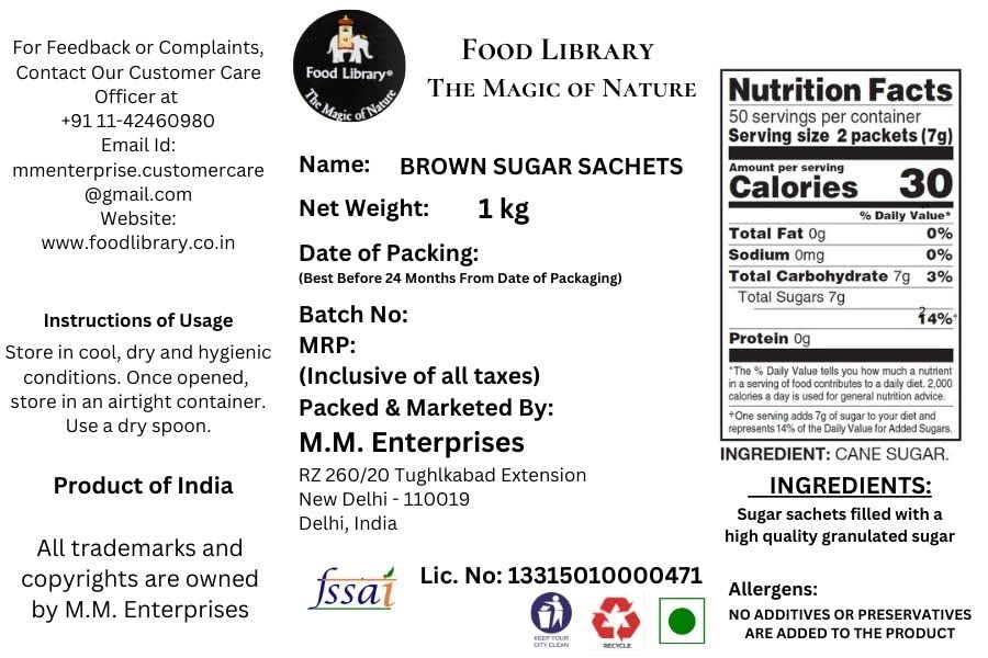 Food Library The Magic of Nature Brown Sugar Sachets, 5g (200 Count)