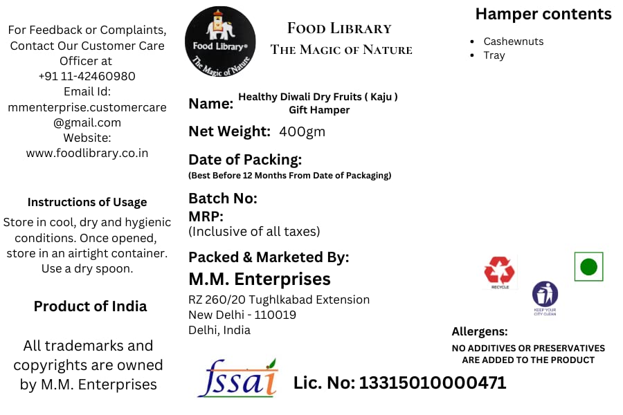 Food Library The Magic of Nature Healthy Diwali Dry Fruits (Kaju) Gift Hamper