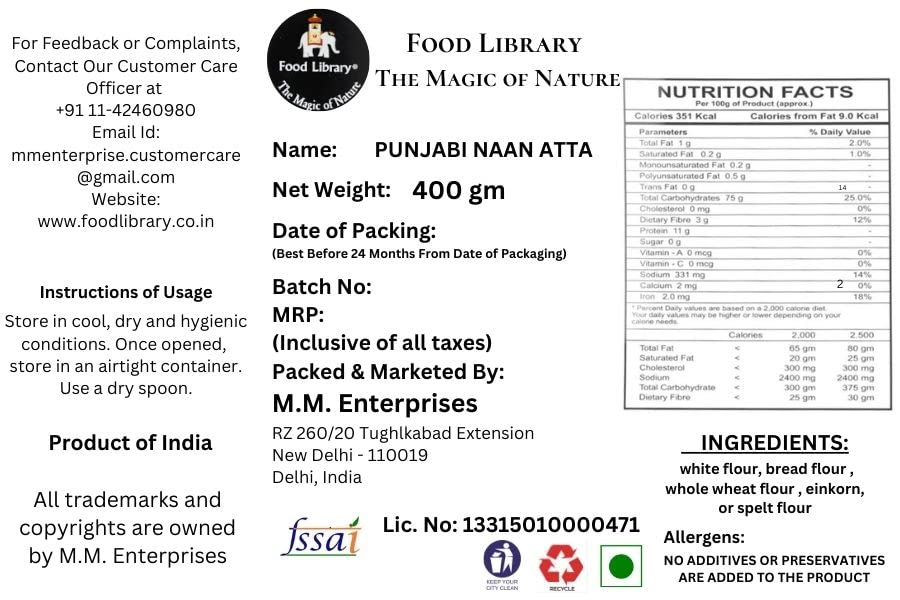 Food Library The Magic of Nature Punjabi Naan Atta (Flour), 400 grams