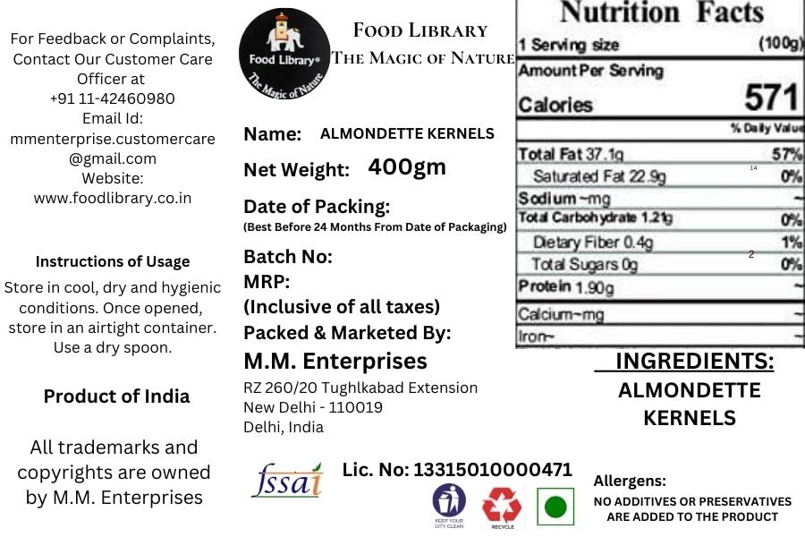 Food Library Chironji Dana - Almondette Kernels (400 g)