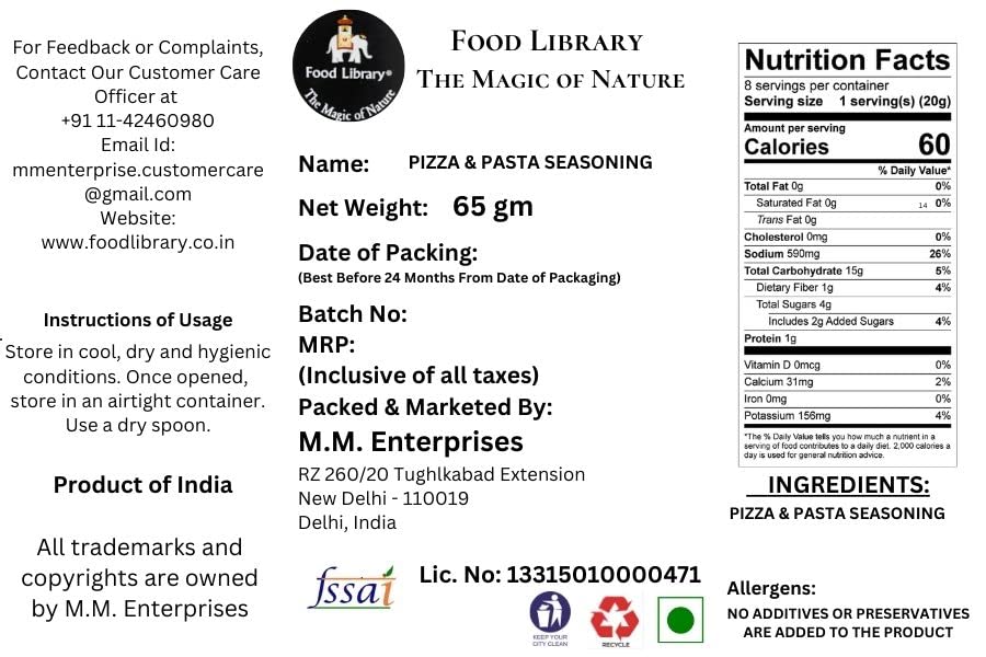 Food Library The Magic of Nature Combo of Pizza & Pasta Seasoning Sprinkler (Mix Herbs), 65g/ 40g