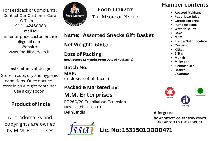 Food Library The Magic of Nature Diwali Gift Hamper Basket for Family/Friend/Corporate/Wedding/diwali/Christmas/Bhai dooj/rakhi (All Occasions) (Assorted snacks)