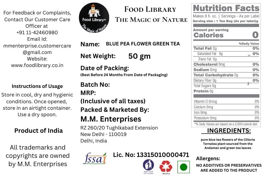 Food Library The Magic of Nature Butterfly Blue Pea Flower Green Tea, 50g