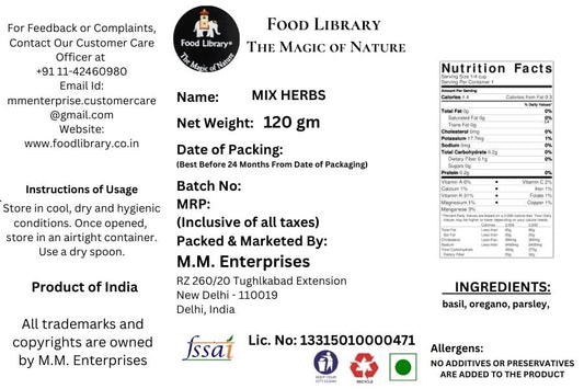 Food Library The Magic of Nature Combo of Oregano, Parsley & Basil Herbs Sprinkler, 120g