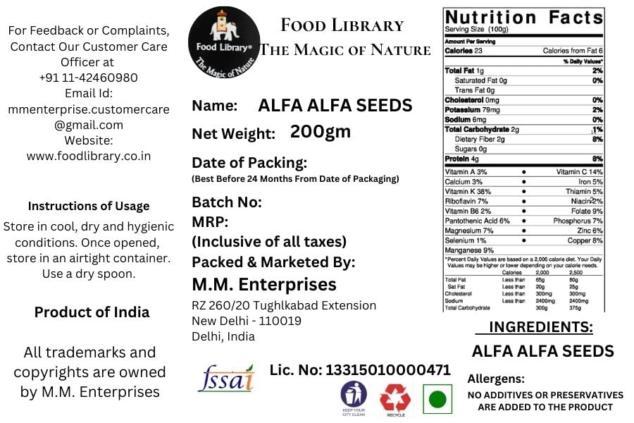 Food Library Alfalfa Sprouting Seeds (200g).