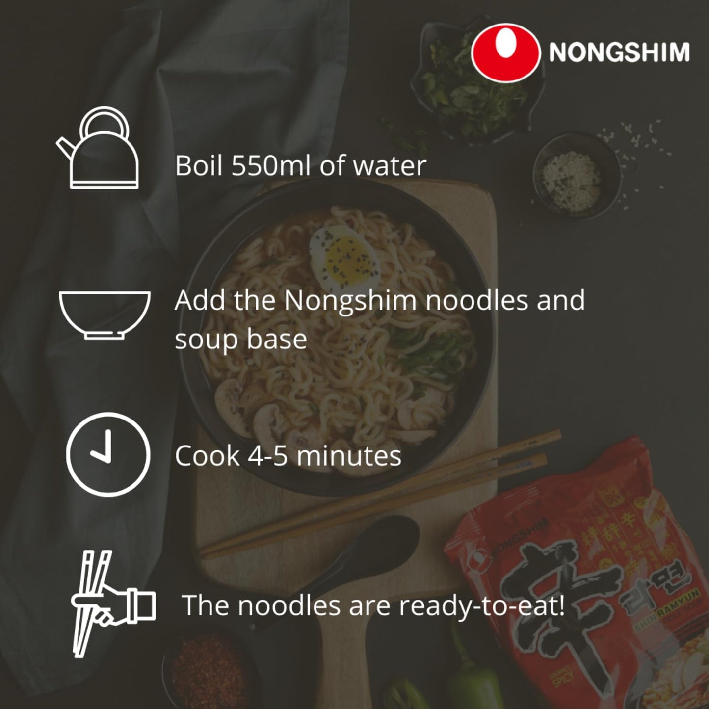 Nongshim NEW! Stir Fry Shin Ramuyn Instant Noodles with Real Chicken Flakes Added, 23.1 oz โฎ 655 g, 5 Pack