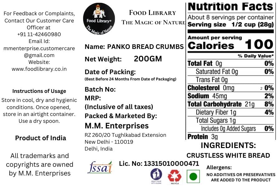 FOOD LIBRARY THE MAGIC OF NATURE Food Library Panko Bread Crumbs(200Gm)