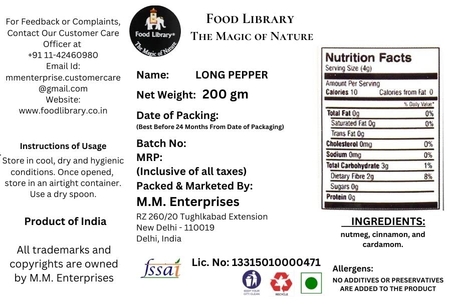Food Library The Magic of Nature Long Pepper (Pipli/ Pippali), 200g