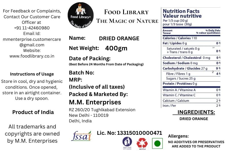 Food Library Dried Orange Slices (400g)