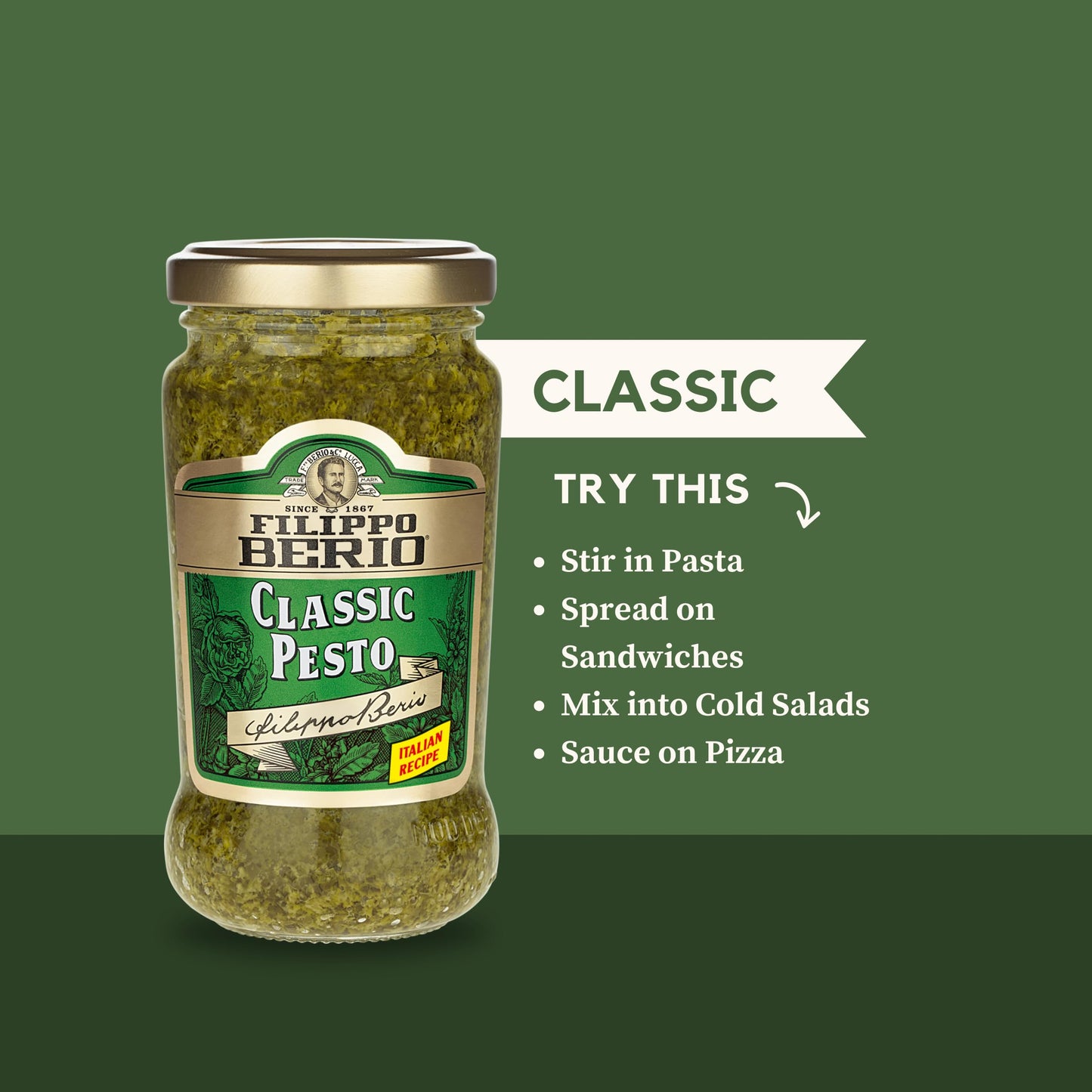 Filippo Berio Classic Pesto, 6.7 oz / 190 g,Green