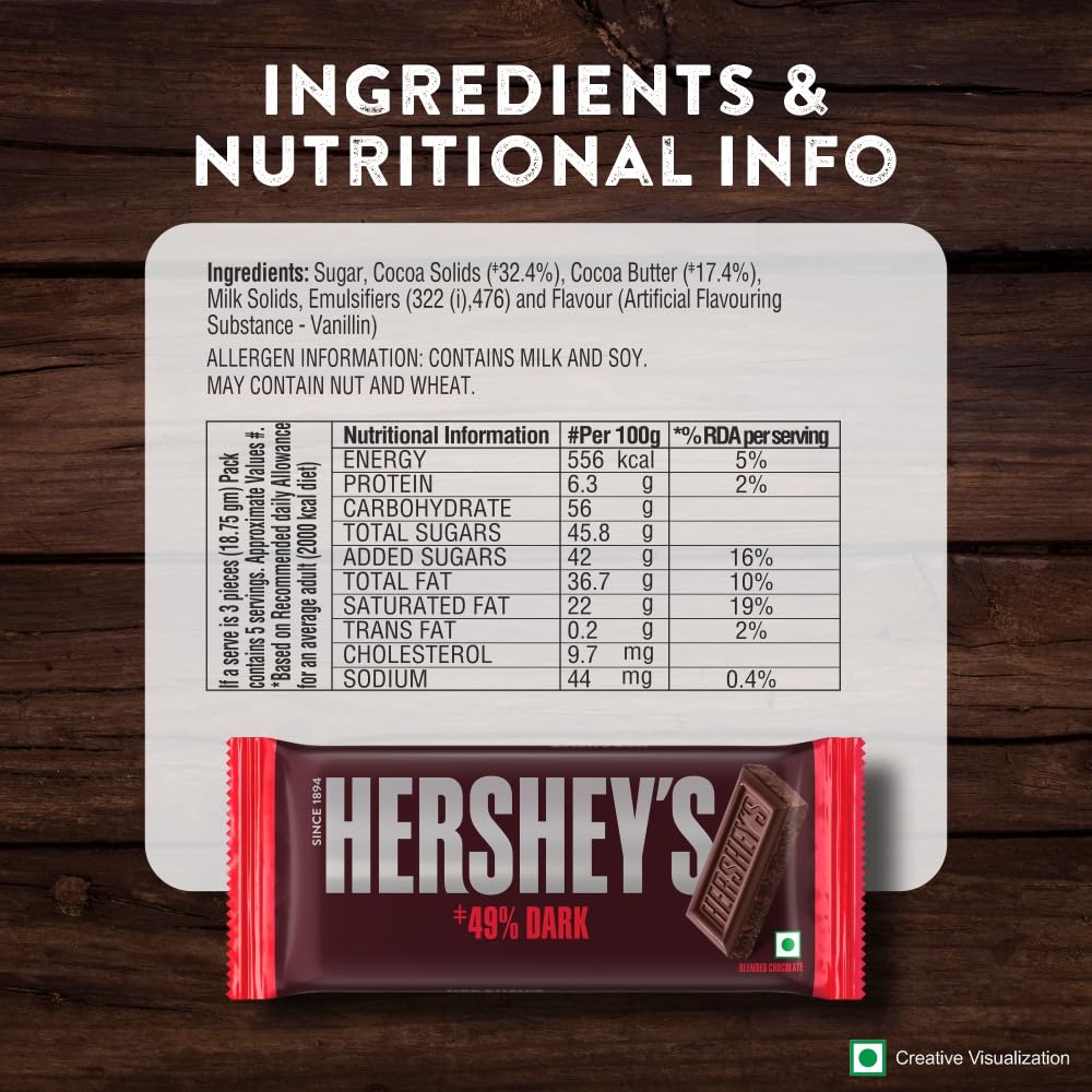 HERSHEY'S Dark Bar | Deliciously Dark Cocoa Rich Chocolate - 100 Gm