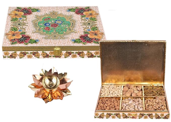 Food Library The Magic of Nature Luxury Diwali Dry Fruits Gift Hamper (Dry Fruits Box) and Free Brass Lotus Diya