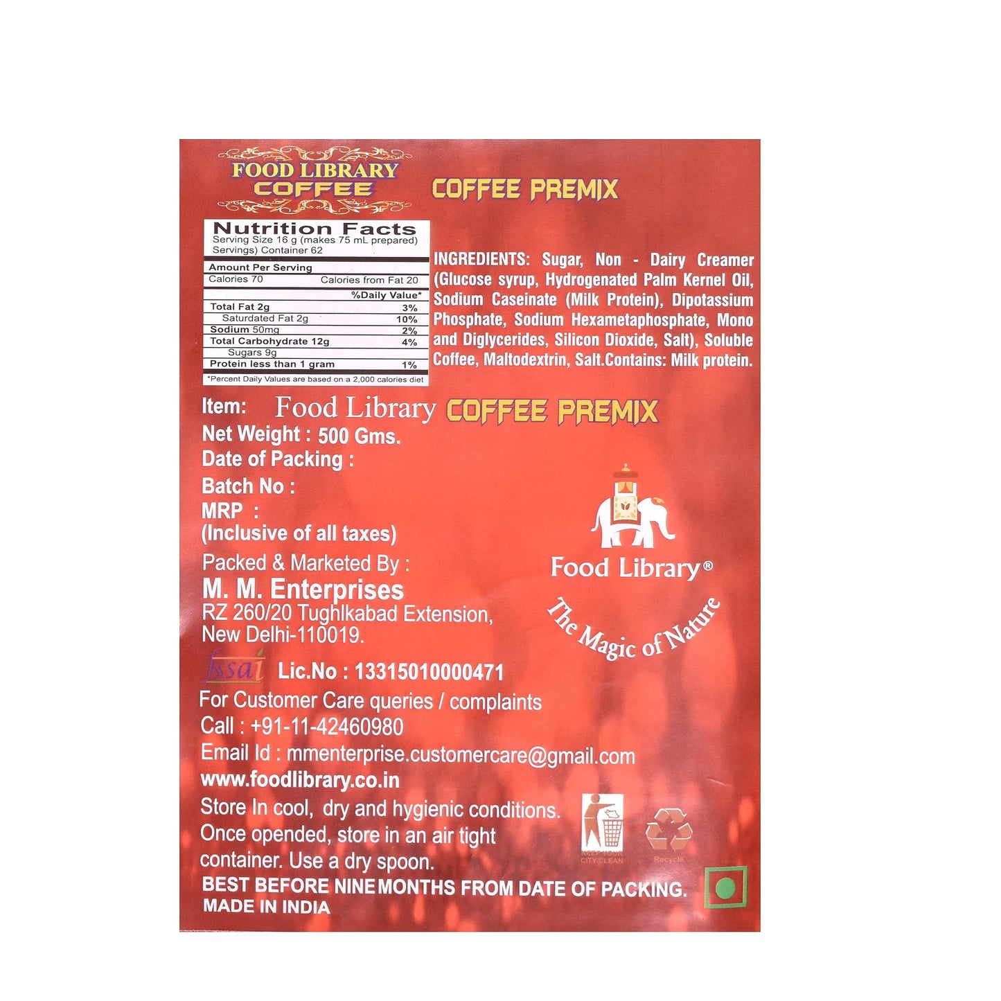 Food Library The Magic Of Nature Coffee Premix Powder | Cold & Hot Coffee Mix | Coffee Concentrate | Vietnamese Coffee Premix, 500gm