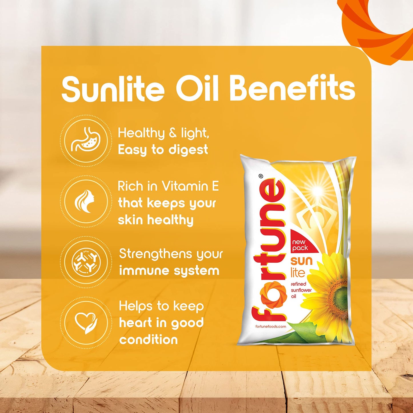 Fortune Sunlite Refined Sunflower Oil, 870 gm Pouch