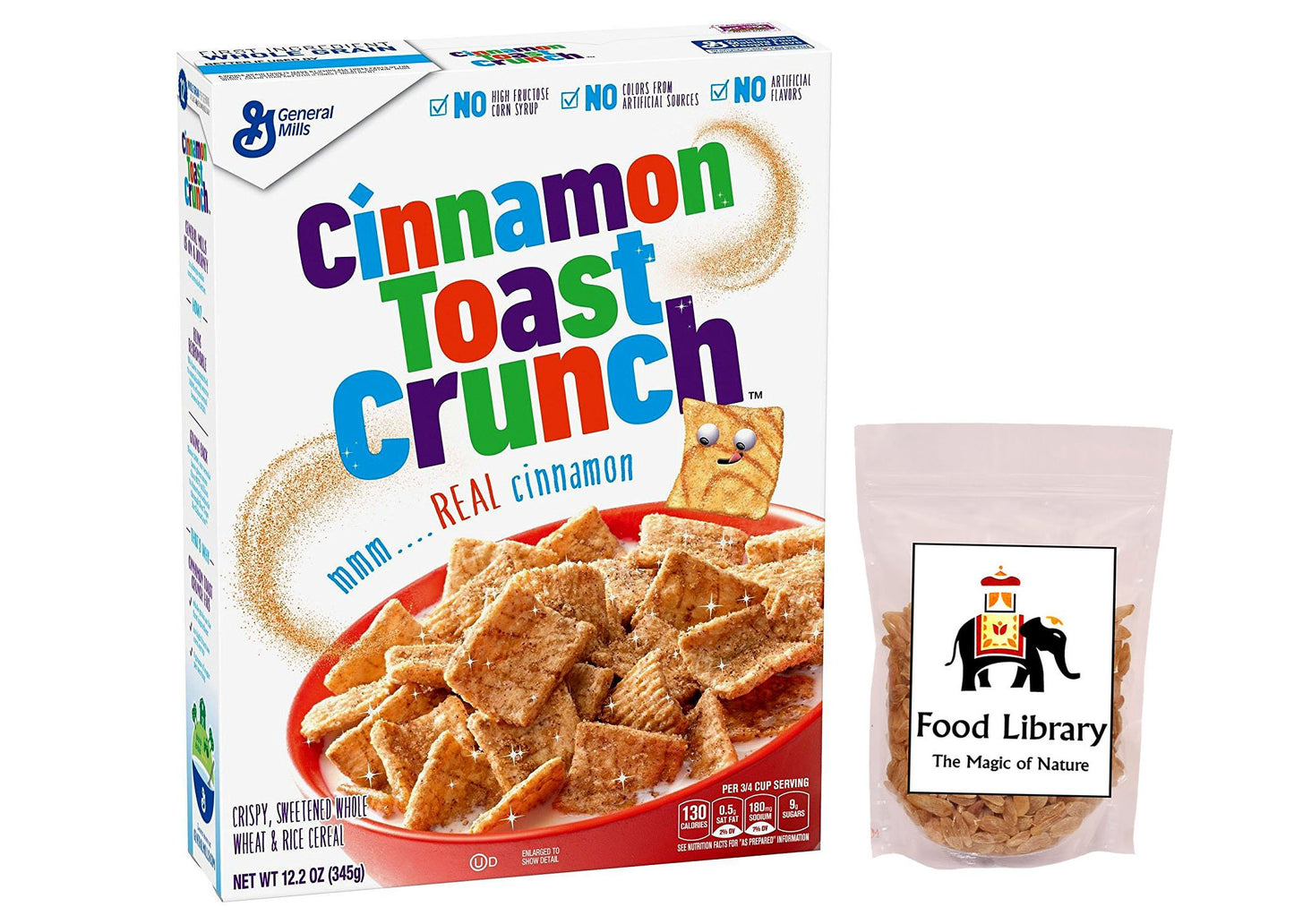 Combo of General Mills Cinnamon Toast Crunch (Imported), 340 g + Food Library Golden Raisins, 100g