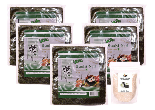 FOOD LIBRARY THE MAGIC OF NATURE Combo Of Food Library Sushi Rice, 200 G + Yoka Sushi Nori Roasted Seaweed Sheets, 50 Sheets,300 Grams