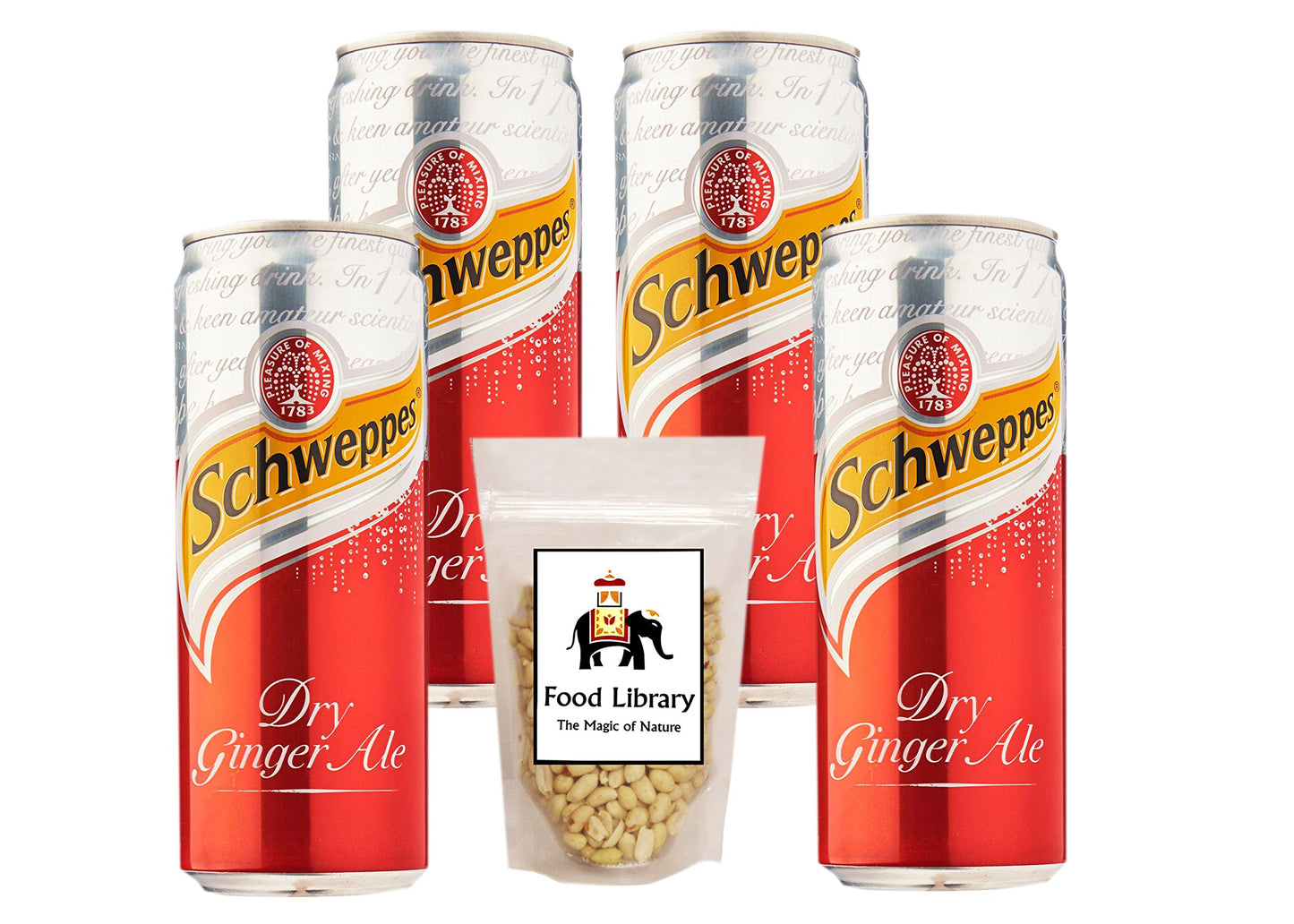 Dry Ginger Ale Can (Imported), 320ml,(Pack of 4) + Food Library Roasted Salted Peanuts, 200g