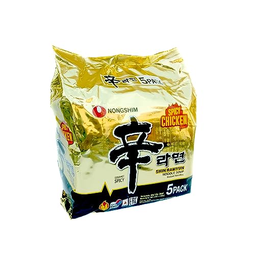 Nongshim Shin Ramyun Spicy Chicken Flavour Noodle Soup Instant Noodles Gourmet Spicy, 21.16 Oz 600 G, 5 Pack