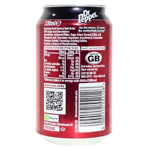 Dr Pepper Sparkling Fruit Flavour Soft Drink(Can)
