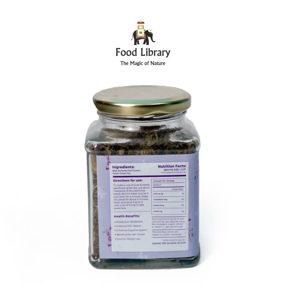 Food Library The Magic of Nature Butterfly Blue Pea Flower Green Tea, 50g