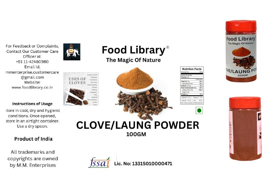 Food Library The Magic Of Nature Premium Laung Powder (Cloves Powder) - Aromatic Spice for Culinary Delights, Ground Cloves for Cooking and Seasoning, 100g