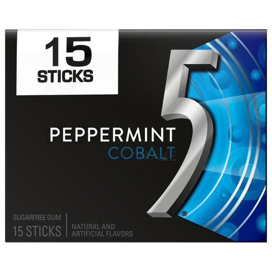 Wrigley's 5 Cobalt Peppermint, Sugar Free Gum, 15 Sticks, 40.5 G