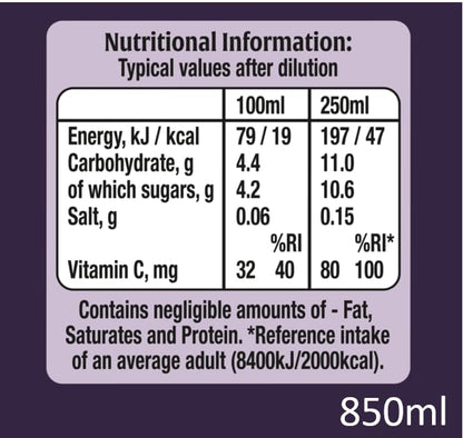 Ribena Blackcurrant Juice, 850 ml