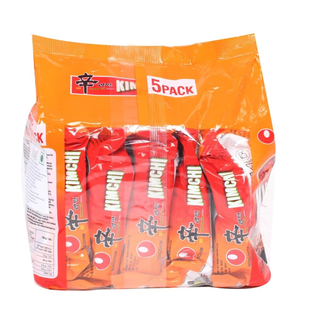 Nongshim Vegan Shin Ramyun Kimchi Instant Noodle, 5 Pack, 21.16 oz ℮ 600 g