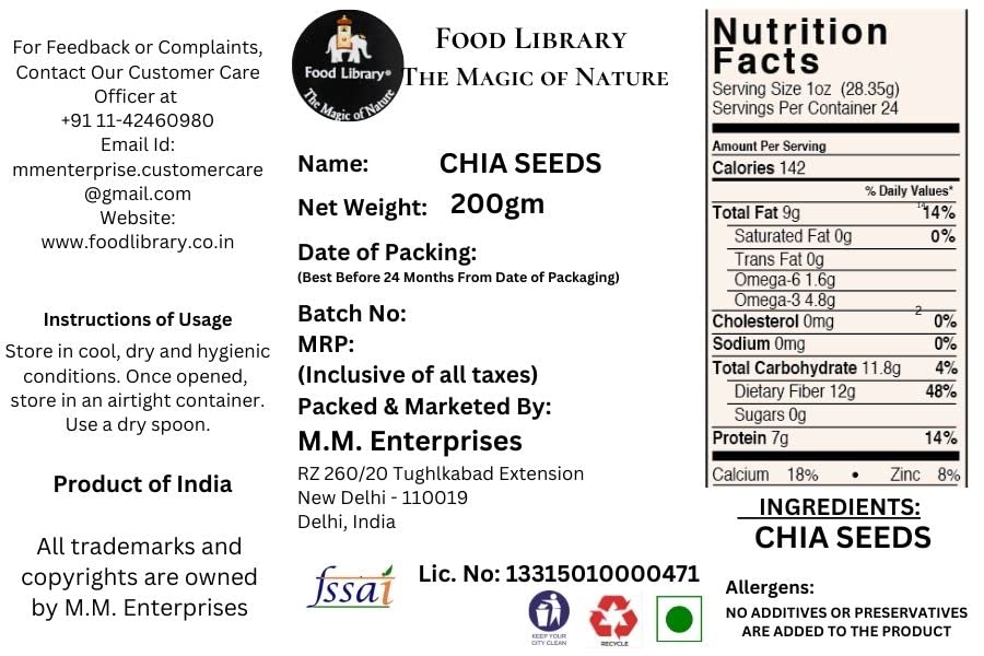 Food library the magic of nature Black Chia Seeds (200 g).