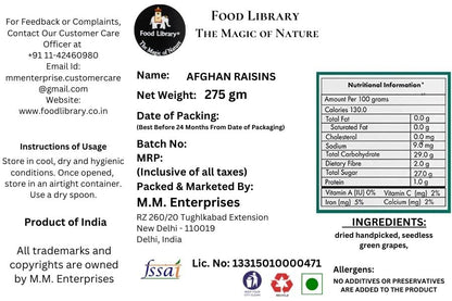 Food Library The Magic of Nature Afghan Raisins/ Munnaka, 275g