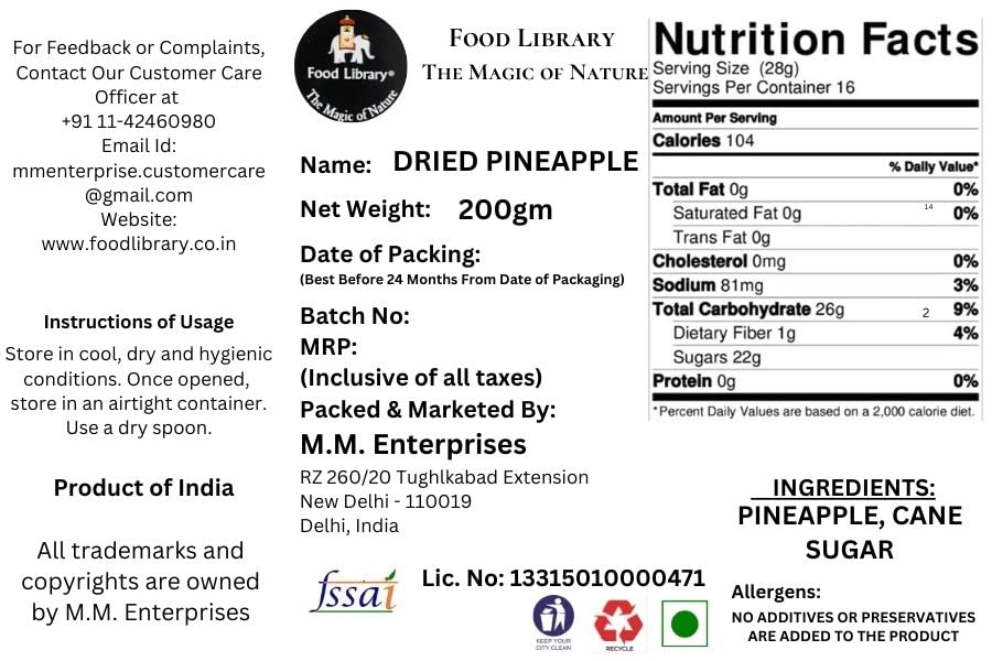Food Library Dried Pineapple (200g)