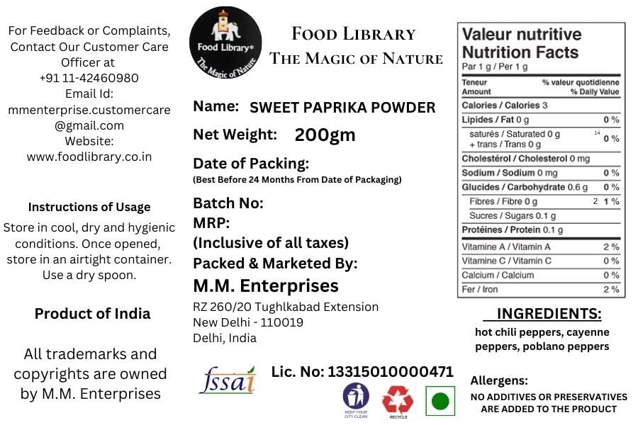 Food Library The Magic Of Nature World Flavours | Epicurean Spices | Global Seasonings | International Spices. (200gm, Hungarian Sweet Paprika Powder)