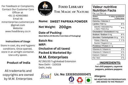 Food Library The Magic Of Nature World Flavours | Epicurean Spices | Global Seasonings | International Spices. (200gm, Hungarian Sweet Paprika Powder)