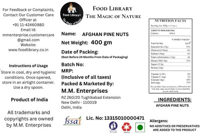 Food Library The Magic of Nature Afghan Pine Nuts (Chilgoza) with Shell, 400g