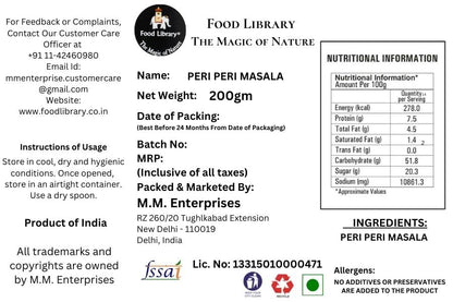 Food Library The Magic Of Nature World Flavours | Epicurean Spices | Global Seasonings | International Spices. (200gm, Peri Peri Masala Seasoning)