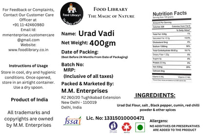 FOOD LIBRARY THE MAGIC OF NATURE Amritsari Urad Wadi - 400 Gm