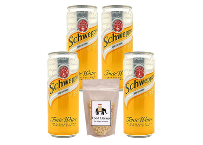 FOOD LIBRARY THE MAGIC OF NATURE Schweppes Tonic Water Can(Imported)320Ml,Pack Of 4 + Food Library Roasted Salted Peanuts,200G