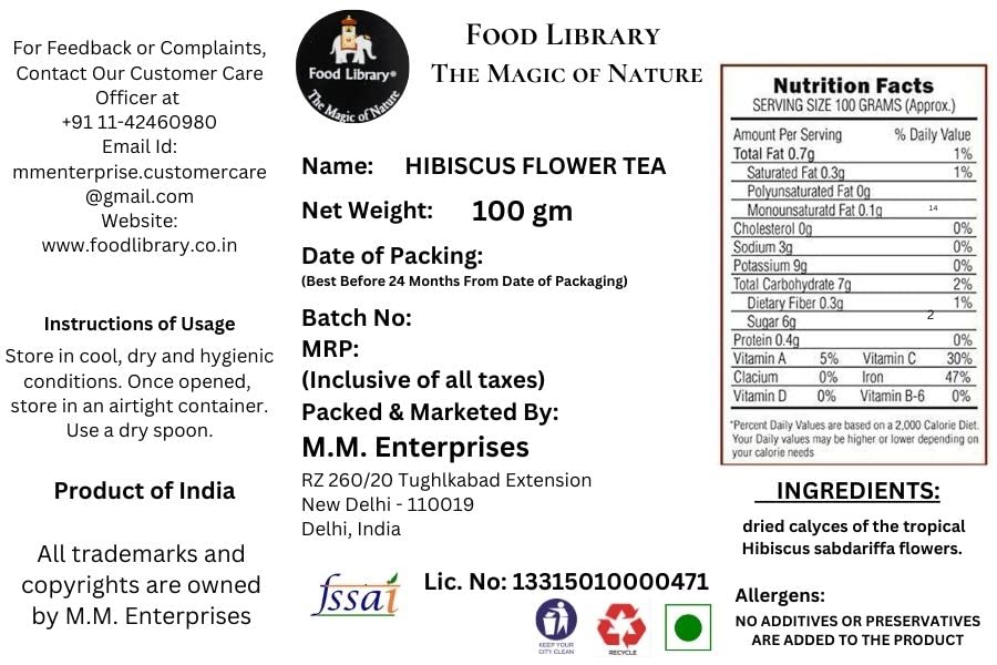 Food Library The Magic of Nature Dried Hibiscus Flower Tea, 100g