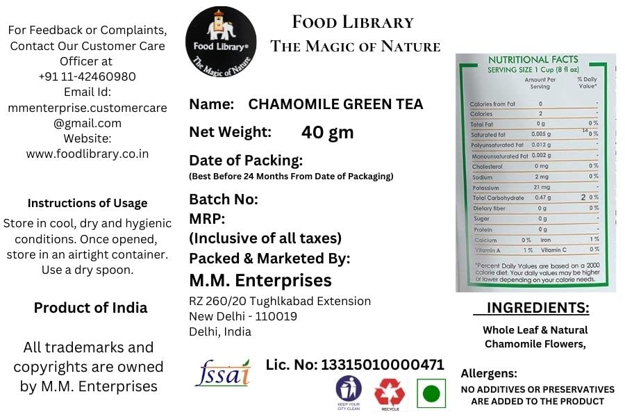 Food Library The Magic of Nature Chamomile Green Tea, 40g
