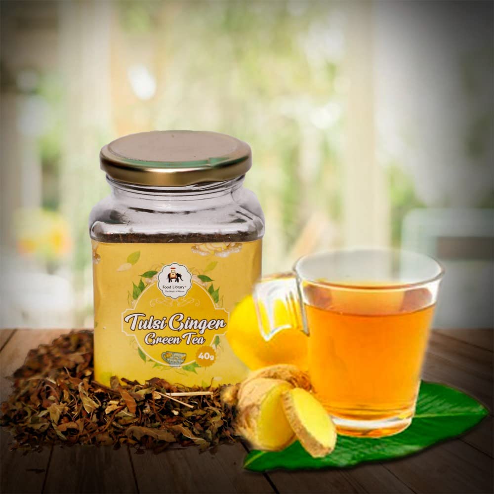 Food Library The Magic of Nature Herbal Tulsi Ginger Green Tea, 40g