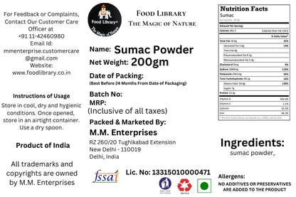 Food Library The Magic Of Nature World Flavours | Epicurean Spices | Global Seasonings | International Spices. (200gm, Sumac Berries Powder)