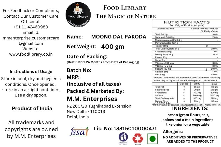 Food Library The Magic of Nature Instant Moong Dal Pakoda/Bhajiya Mixture, 400g